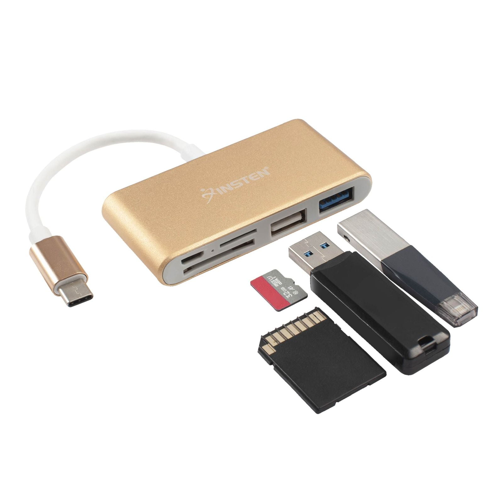 USB Type C 3.0 Memory Card Reader, Portable Card Adapter with USB Hub, For Iphone, PC, MAC, Ipad and Computer, Gold - Walmart.com