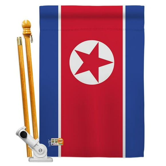 Americana Home & Garden AA-CY-HS-140128-IP-BO-D-US18-AG 28 x 40 in. Korea North Flags of the World Nationality Impressions Decorative Vertical Double Sided House Flag Set & Pole Bracket Hardware Flag
