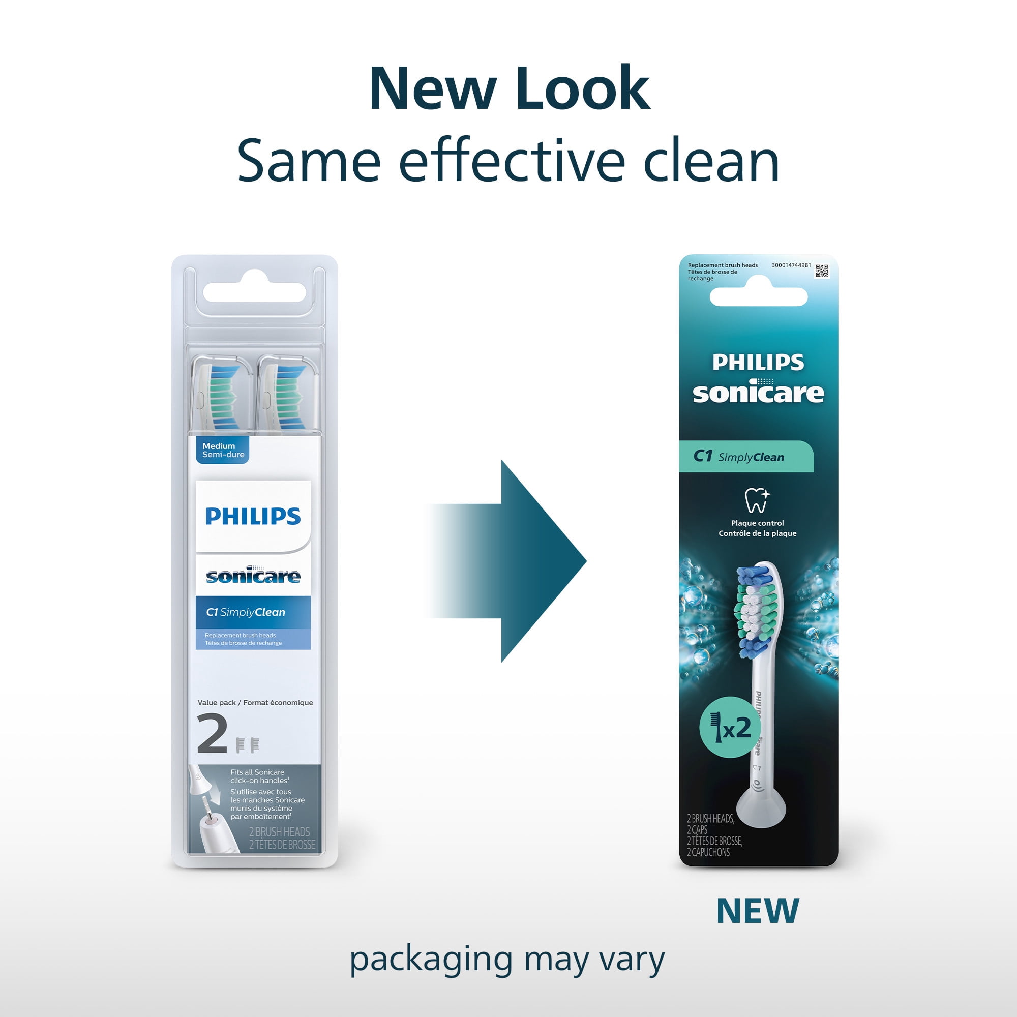 Philips Sonicare C1 Simplyclean - Genuine Replacement Electric Toothbrush Heads, White, 2 Pack, HX6012/77