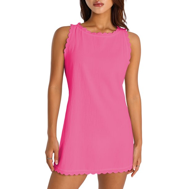 Vestidos de playa para mujer Vestidos sin tirantes para las vacaciones de verano Nituyy Mini vestido sin mangas