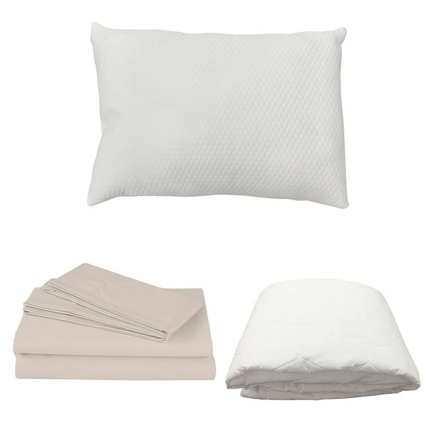 Protector Spring Air Individual + Sábanas Basic Crema + Almohada Frosty