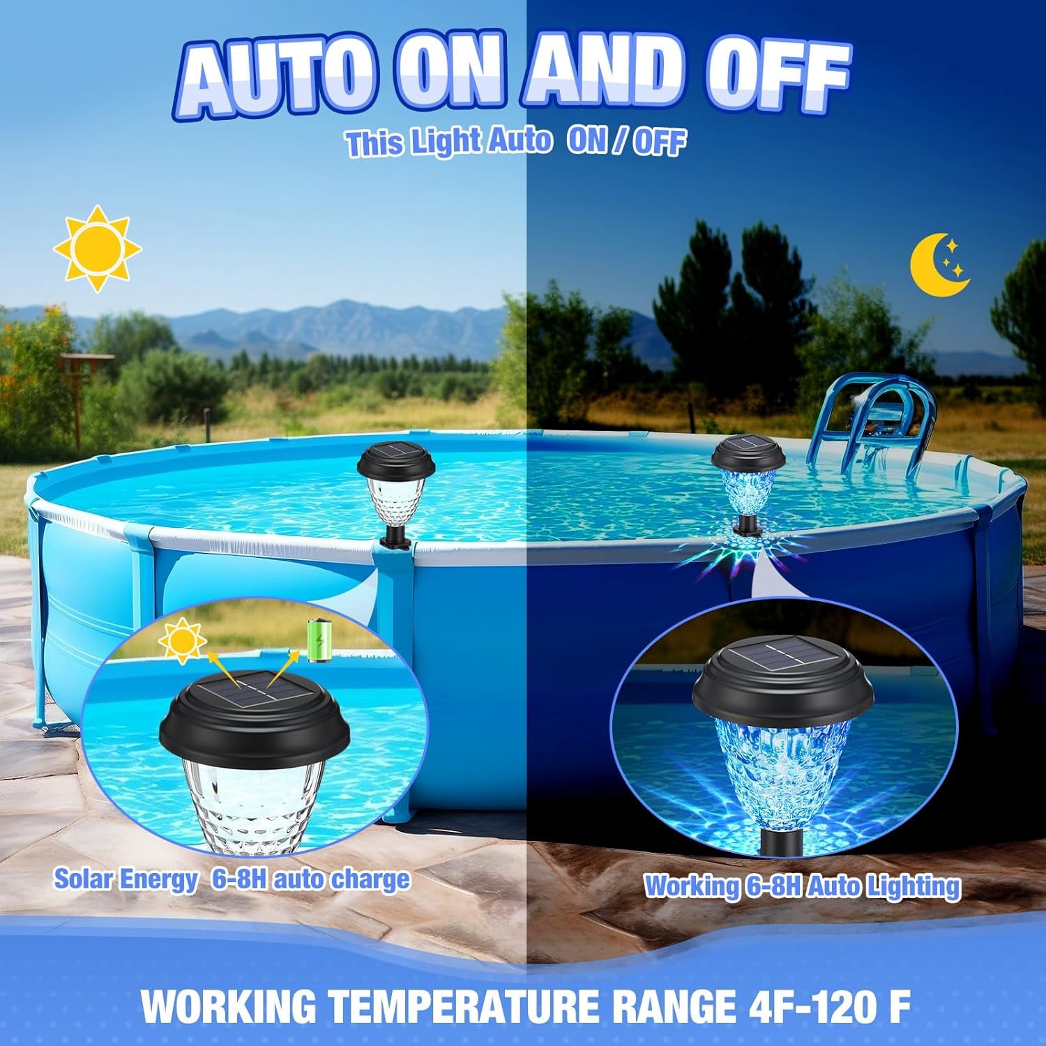 8 Solar Pool Lights for Above Ground Framed Pools, Waterproof Solar Light, Outdoor Pool Fence Decoration, Pool Accessories, Colorful Light
