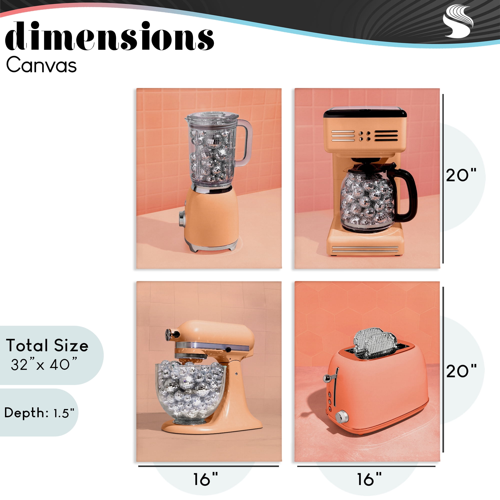 Stupell Industries Disco Drink Blender over Orange 4 Piece Canvas Wall Art Set, design by LISH Creative