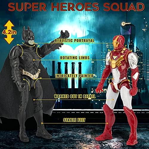 Ultimate Superhero Toy Set de 6 PSC - Mejores figuras de acción de héroes - Batman Superma drip drip