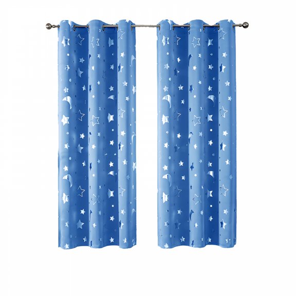 LAMIRO Navy Star Blackout Curtains for Kids Nursery,Silver Star And Moon Printed Small Curtains Thermal Insulated Room Darkening Space Curtain Drapes for Baby Room,2 Panels,52"*54"