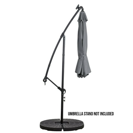 Sun Ray - 10' Offset Aluminum Solar Umbrella - Cross Base - OLEFIN FABRIC - Grey
