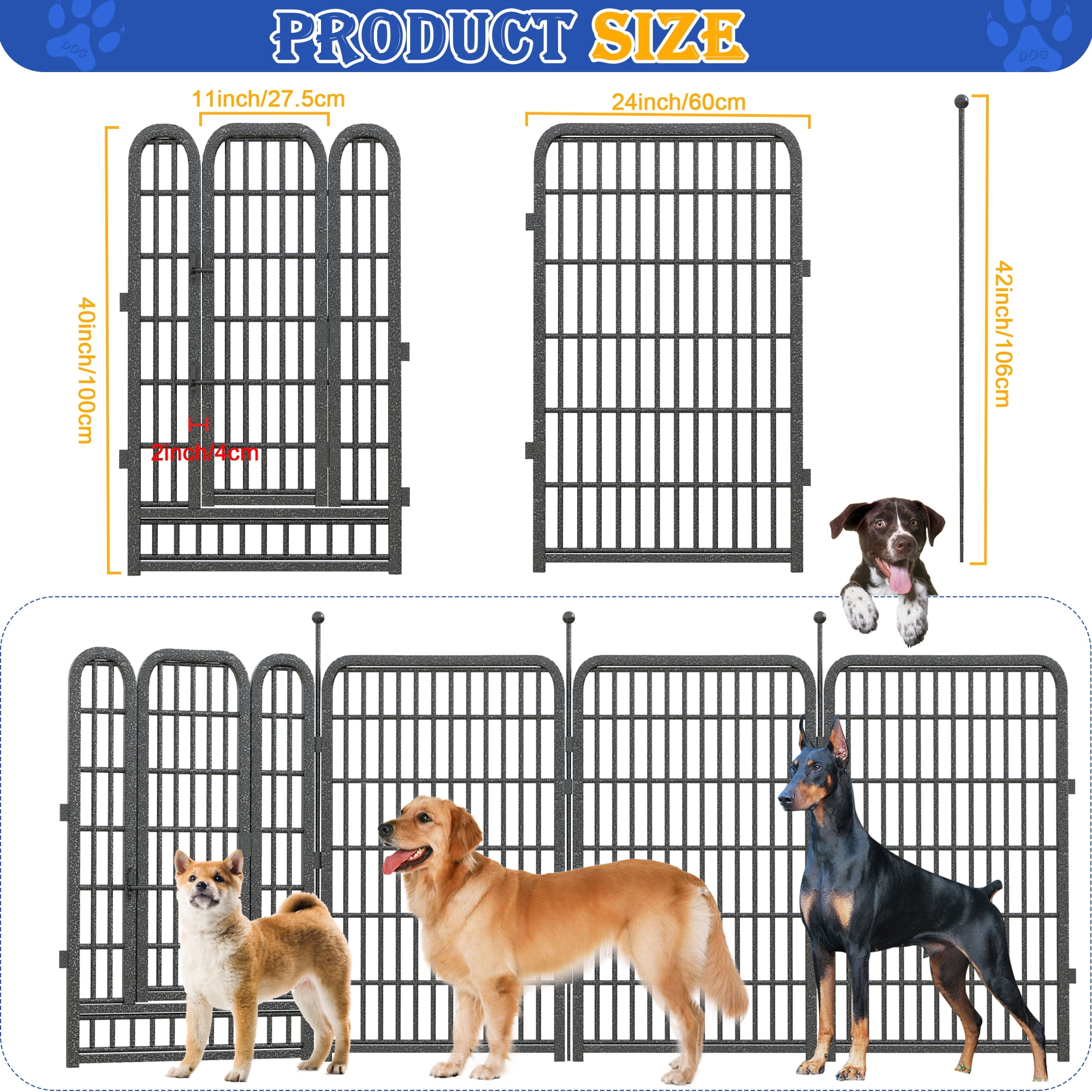 Dog Playpen Outdoor, 32" Height*24Panels Dog Fence with Anti-Rust Paint Finish for Large/Medium/Small Dogs, Portable Pet Playpen for Puppy Yard, Camping Play