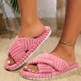 thumbnail image 2 of YLYL Slippers for Women Memory Foam House Bedroom Corduroy Crossbands Open Toe Anti-Skid Sole Slides Shoes, 2 of 9