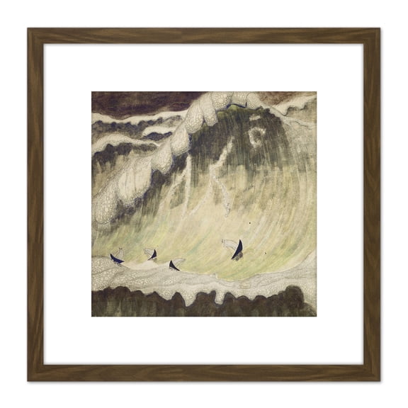 Ciurlionis Finale Final Wave Symbolist Painting 8X8 Inch Square Wooden Framed Wall Art Print Picture with Mount