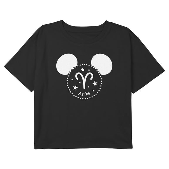Girl's Mickey & Friends Aries Mousey Silhouette Graphic Cropped T-Shirt Black Small