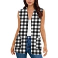 thumbnail image 6 of Vmvidoty Womens Plaid Sleeveless Cardigan Lightweight Open Front Casual Loose Fit Vest with Pockets 2026 Black S, 6 of 7
