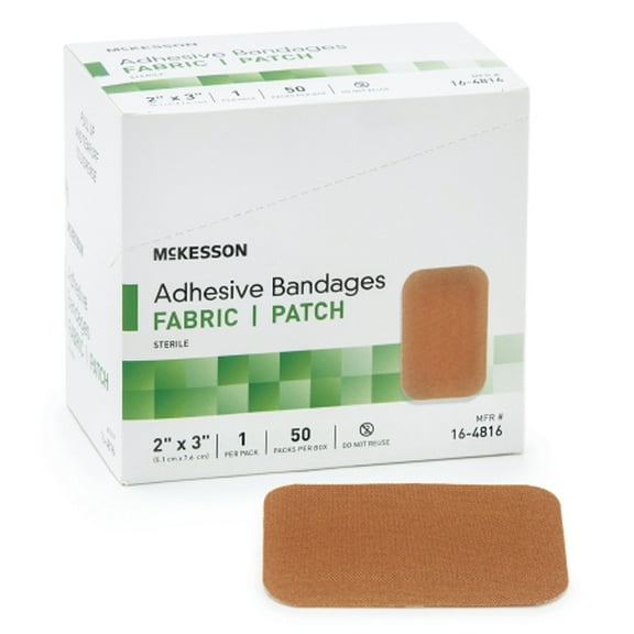 McKesson Adhesive Strip 2 X 3 Inch, Fabric, Rectangle, Tan, Sterile, Box of 50