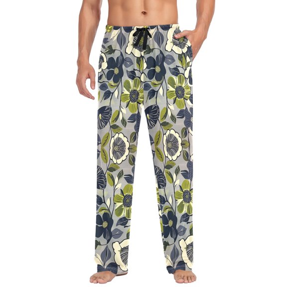 FORMRS Mens Pajama Pants with Pockets Sleepwear Lounge Bottoms Sizes S-2XL, Green Floral