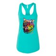thumbnail image 2 of Wild Bobby, Cute Colorful Rainbow Cat Animal Lover Ladies Racerback Tank Top, Tahiti Blue, Large, 2 of 3