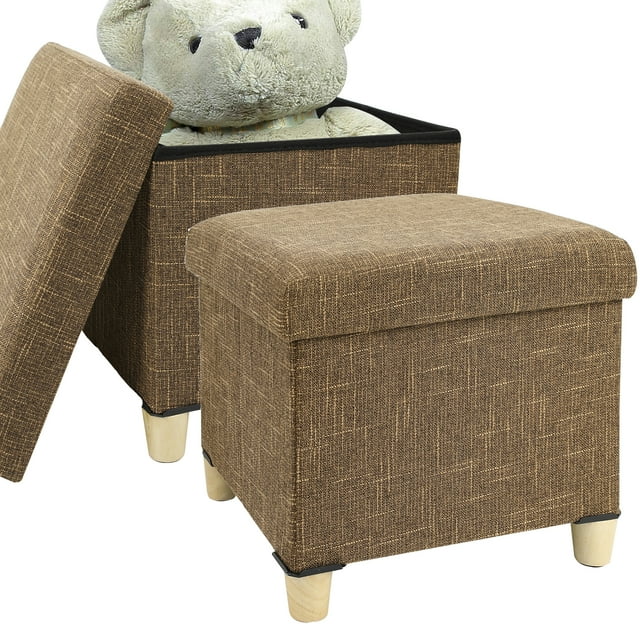 2 Pieces 15" Cube Storage Ottoman Folding Foot Stool with Tray