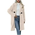 thumbnail image 3 of Aboser Womens Winter Fleece Jackets Fuzzy Sherpa Long Coats Warm Open Front Cardigan Lapel Long Sleeve Jacket Coat Loose Casual Plush Outerwear with Pockets, 3 of 9