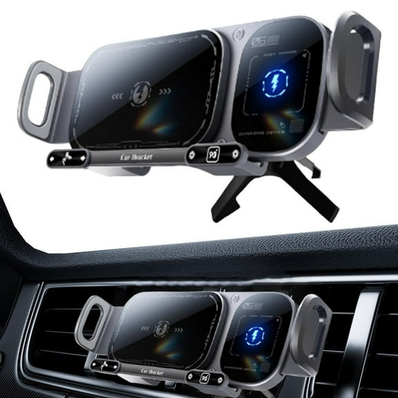 Ksruee Auto Clamping Car Charger Wireless Mobile Phone Charger Mount Double Coil Design Navigation Bracket for Straight Screen Mobile Phone Folding Mobile Phone Tablet decent