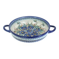 Blue Rose Polish Pottery Garden of Blue Small Round Baker with Handles