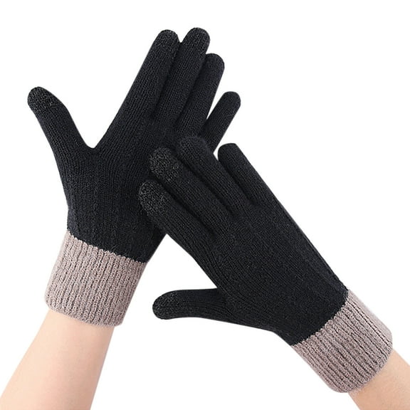 Audhol Gloves Winter Jacquard Mesh Gloves Women'S Knitted Plus Velvet Thickened Autumn And Winter Warm Pattern Gloves (Adult Gloves) Touchscreen Non-Slip Gloves Black One Size