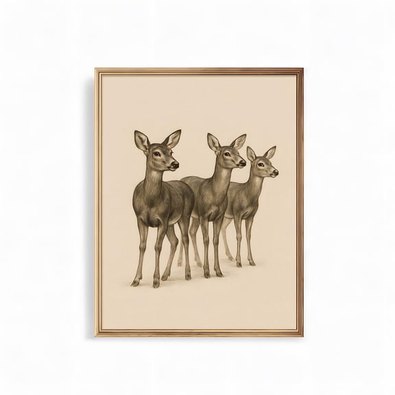 Vintage Deer Trio Art Poster, Rustic Winter Animal Wall Decor,, Unframed Poster Size 8x12