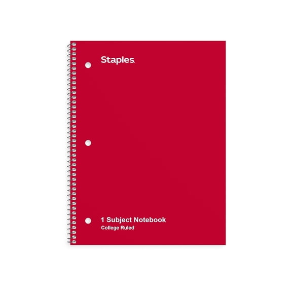 Staples 1 Subject Notebook College Ruled 8" x 10-1/2" Red TR27503M/27503