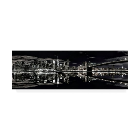 Trademark Fine Art 'Brooklyn Bridge Panorama Black And White' Canvas Art by David Ayash