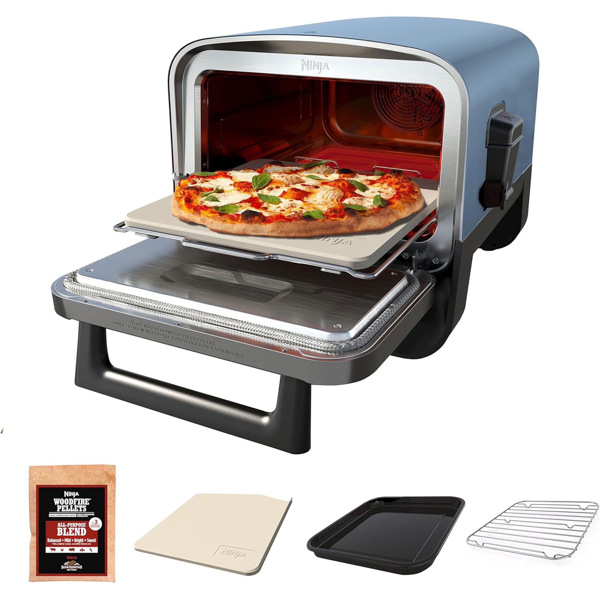 Ninja 8-in-1 Electric Programmable Woodfire Pizza Oven with Timer, Navy
