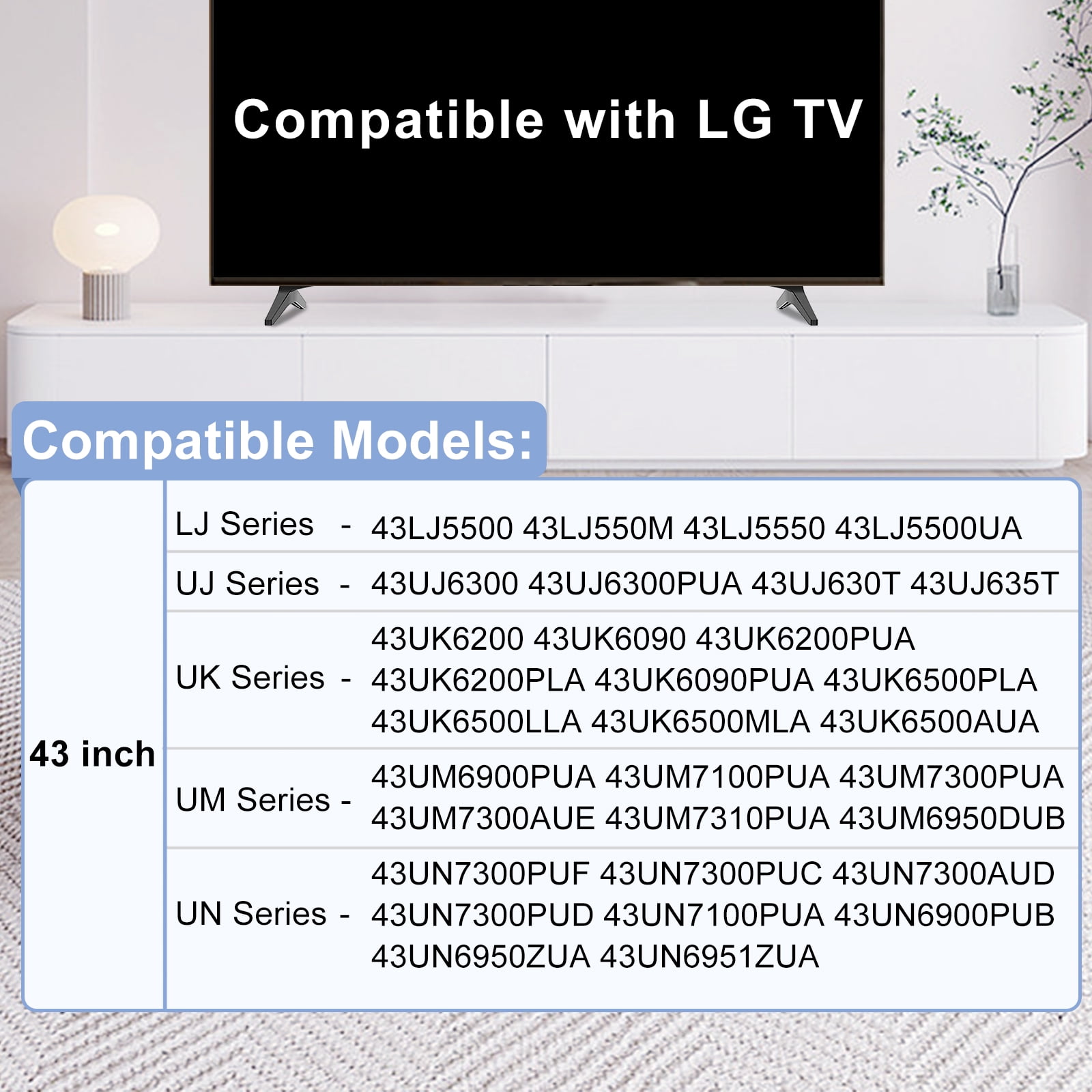 TV Stand Legs for 43 Inch LG TV Legs 43UK6200 43UK6090 43LK5700PUA 43UM7300 43UN6900PUB 43LJ5500 43LJ550M 43LJ5550 MAM645839 AAN76009325 AAN76009305 AAN76009358 with Screw