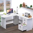 SHW LShaped Home Office Corner Desk, 3Drawer Wood Grain Particle