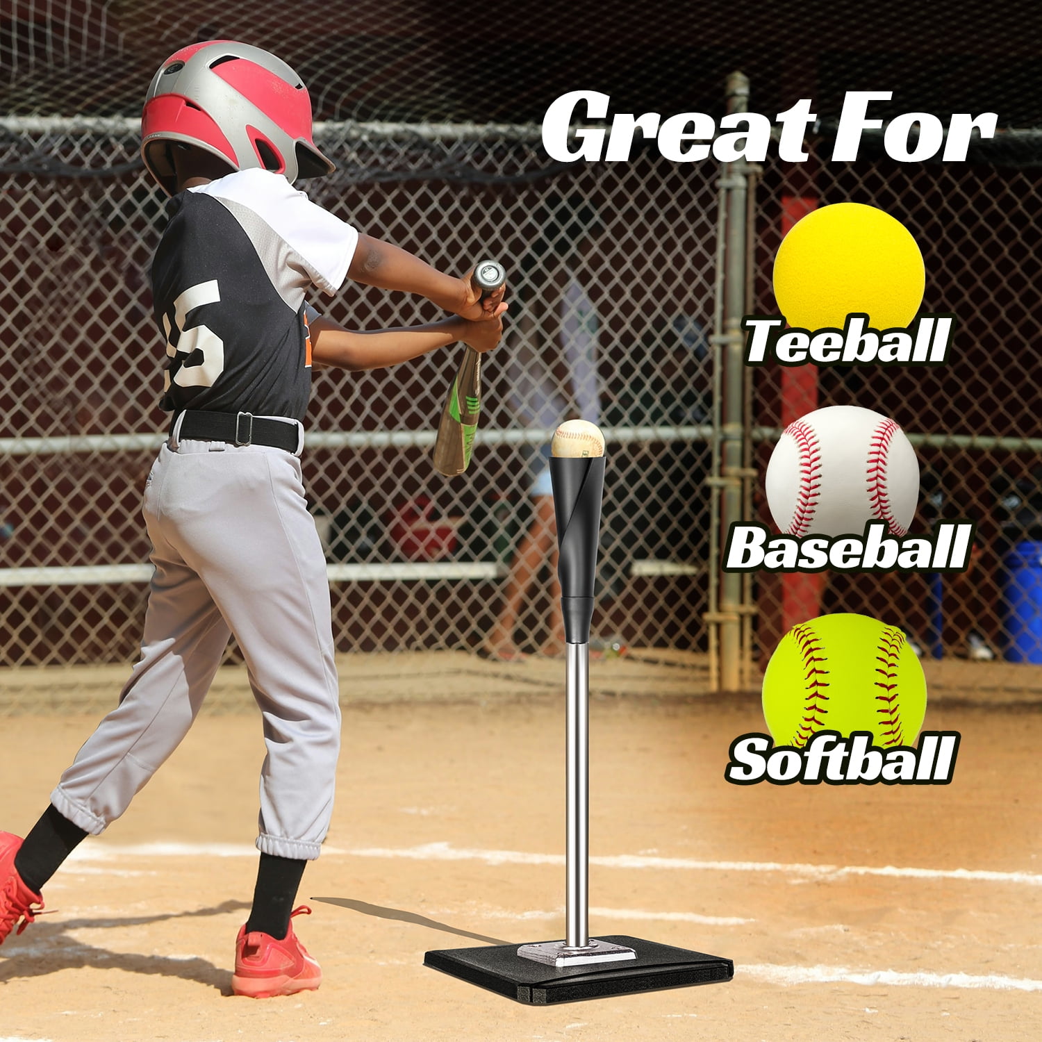 FITPLAY Portable Batting Tee, Adjustable Height 25-37", Hitting Tee for Baseball and Softball