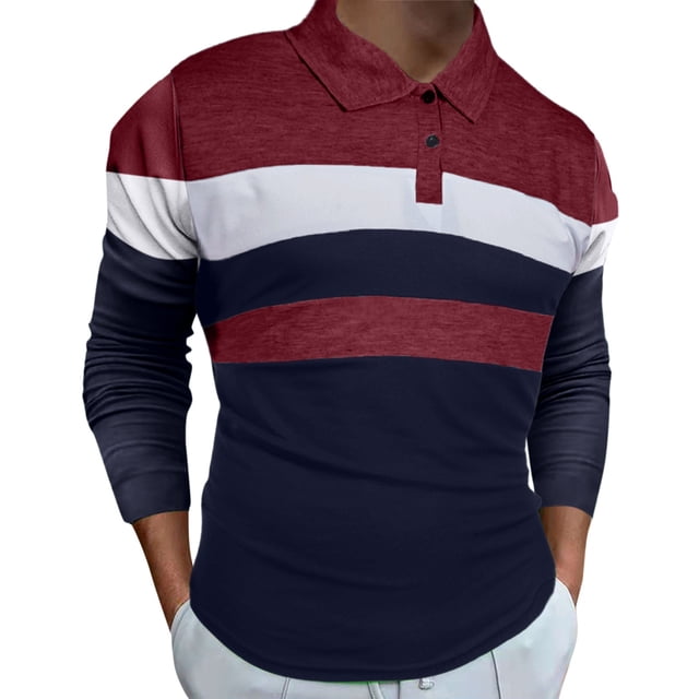 Camisas s Para Hombre Hombres Casual Patchwork Empalme Botón Turn Down Blusa Manga larga Tops Camisa (Navy, M)