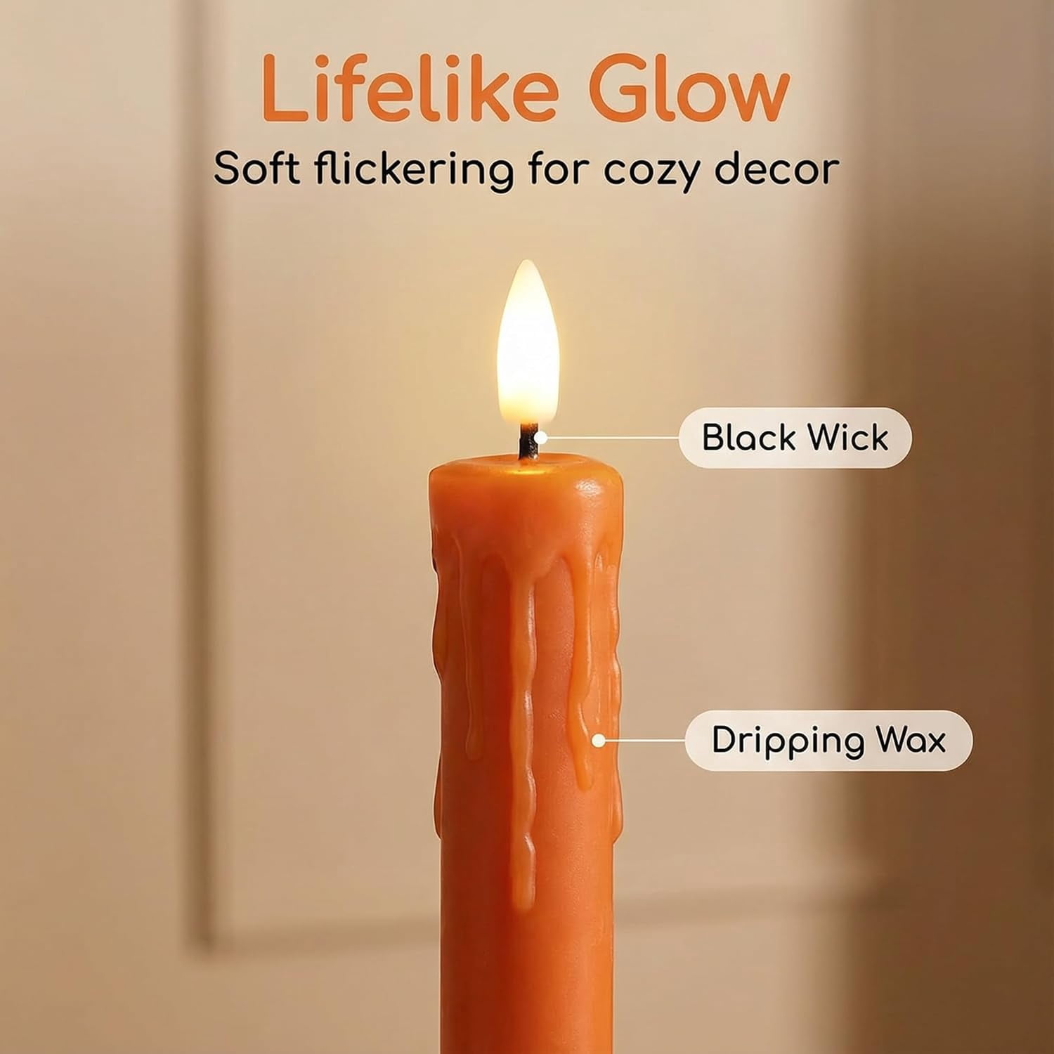 SQHQ Burnt Orange Flameless Taper Candles with Remote, Flickering Dripping Wax LED Candlesticks Battery Operated Set of 6