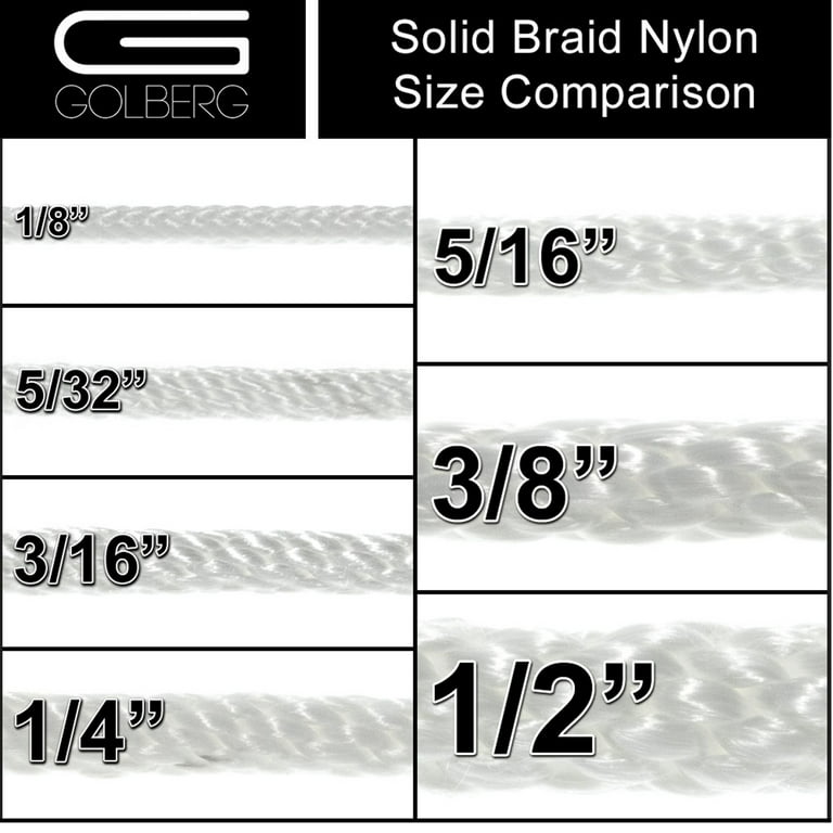 Golberg Solid Braid Black or White Nylon Rope 1/8-inch, 3/16-inch,  1/4-inch, 5/16-inch, 3/8-inch, 1/2-inch - Various Lengths 