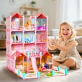thumbnail image 5 of Huge Dollhouse for Girls, Large Pretend Play Pink Doll House Gift for Kids, 5 of 7