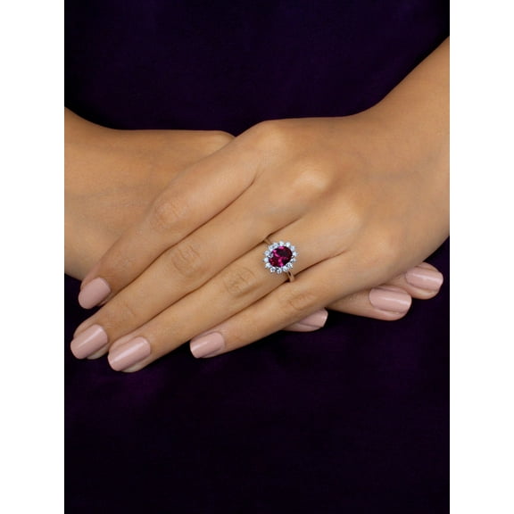 Beautiful 2.20 Carat Natural Diamond Red Ruby Gemstone Halo Engagement Ring for her Solid 18K White Gold Size 7 by Diamond-Capitals