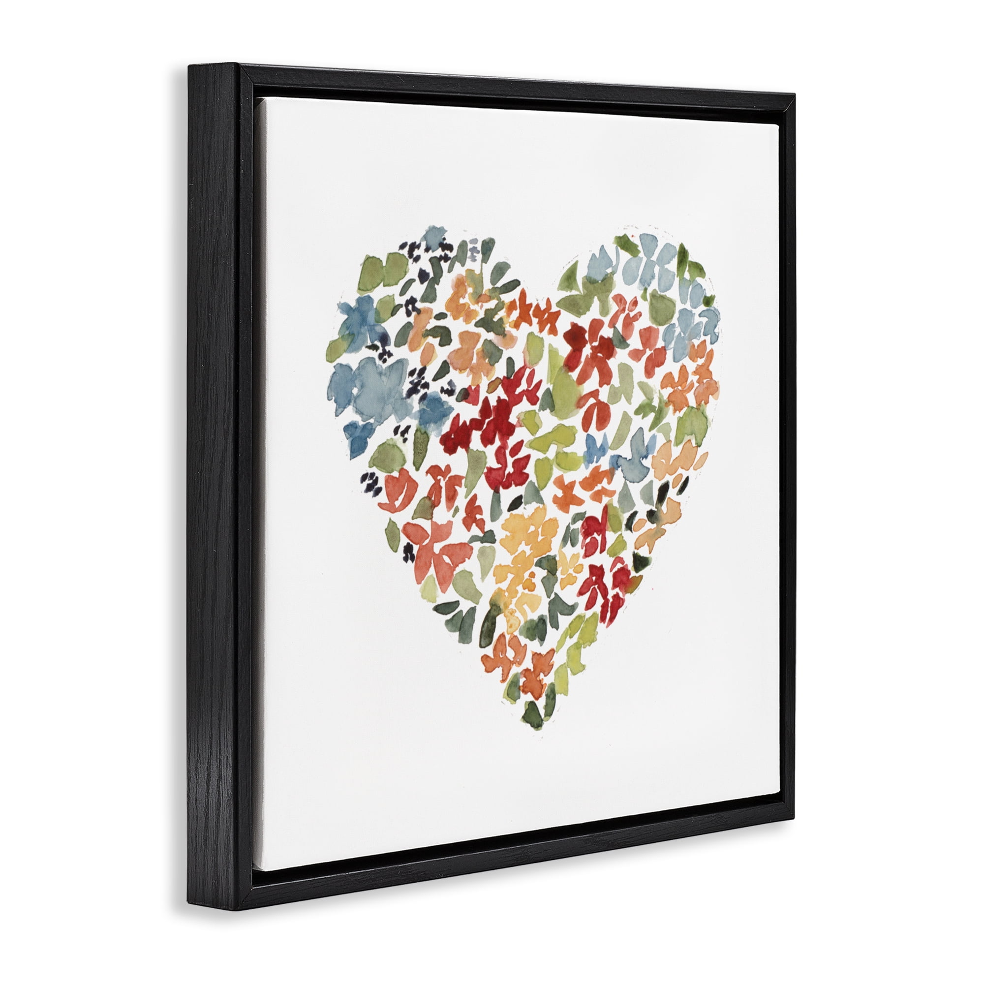 Stupell Industries Blooming Earth Tone Heart Black Framed Floater Canvas Wall Art, design by Lanie Loreth