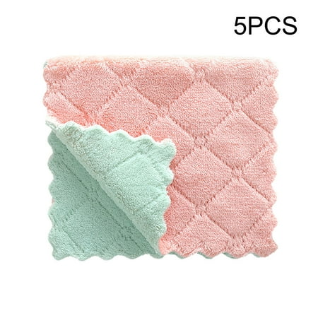 

KEVCHE Kitchen Dish Towels Double-sided Printing 27 x 16 Coral Fleece Absorbent 5PCS - Pink