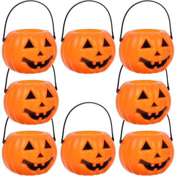PATKAW Halloween Essentials! 8 Mini Pumpkin Trick-or-Treat Buckets, 8.5x5.5x4.5cm - Portable Candy Baskets for Kids' Parties