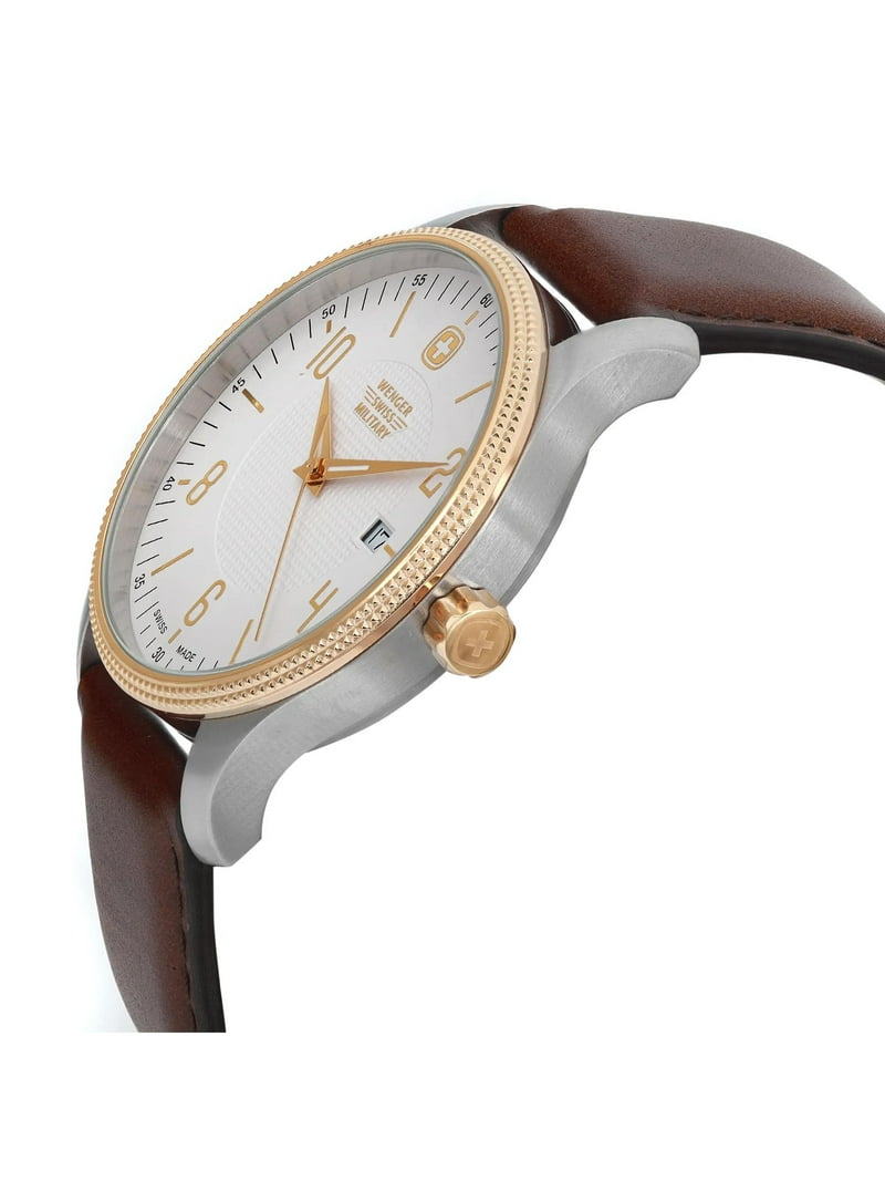 New Wenger Swiss Military Terragraph 42mm Steel Leather Mens Watch