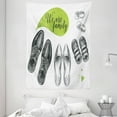 thumbnail image 1 of Family Tapestry, We Are Family Words on a Green Speech Bubble with Family Shoes Sketch, Wall Hanging for Bedroom Living Room Dorm Decor, 60W X 80L Inches, Apple Green Black White, by Ambesonne, 1 of 2