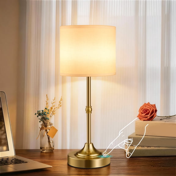 Walchoice Cordless Table Lamp, 3-Color Stepless Dimmable Rechargeable Desk Lamp, Lampshade with Bulb, Wireless Table Light for Bedroom Nightstand Restaurant, Gold