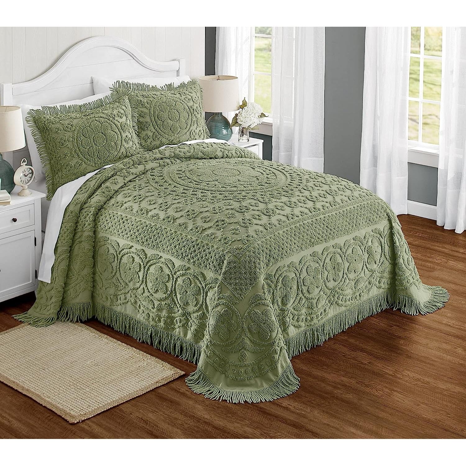 Bilot Emily Chenille Bedspread, , Sage