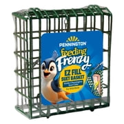 Pennington Feeding Frenzy EZFILL Suet Basket Bird Feeder for Suet Cakes for Wild Birds, Green, 2 x 5.25 x 5.25 Inches