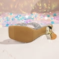 thumbnail image 6 of Gpaecead Women Sequined Rhinestone Low Heel Mules Square Toe Glitter Crisscross Strap Metallic Heel Spring Summer Party Elegant Shoes,Silver, 6 of 8