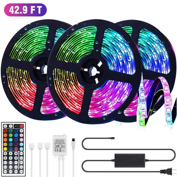 50FT LED Strip Light,Waterproof 3528 RGB Light Strips,Color Changing Tape Lights,Lights Strip Kit with 40 Keys IR Remote Control for Party Home Holiday Decoration