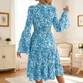 thumbnail image 4 of Alun 2026 Spring Floral Dresses for Women V-Neck Long Sleeve Elastic Waisted Flare Sleeve Ruffle Hem Midi Dress Cozy Breathable Lightweight Flowy Swing Summer Sundress Blue L, 4 of 6