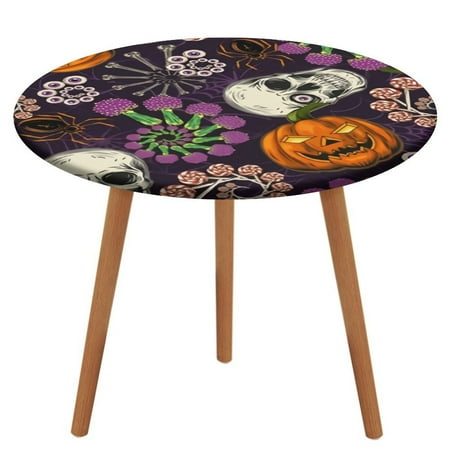 

Bybiment Round Fitted Tablecloth with Elastic Edge Halloween Pattern Human Skull Pumpkin Decorative Tablecloth Table Cover 47 Inch