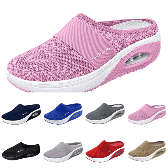 Orthopedic Shoes for Women Slip-On Walking Shoes with Air Cushion Comfort Slip On Shoes with Arch Support Breathable Knit Upper Casual Walking Shoes Pink