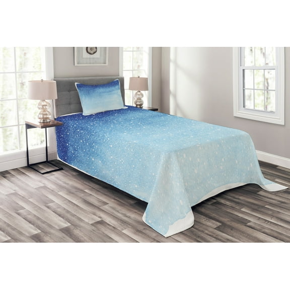 Ambesonne Winter Quilted Bedspread Set 2 Pcs, Watercolor Shades Xmas, Twin Size, Blue White