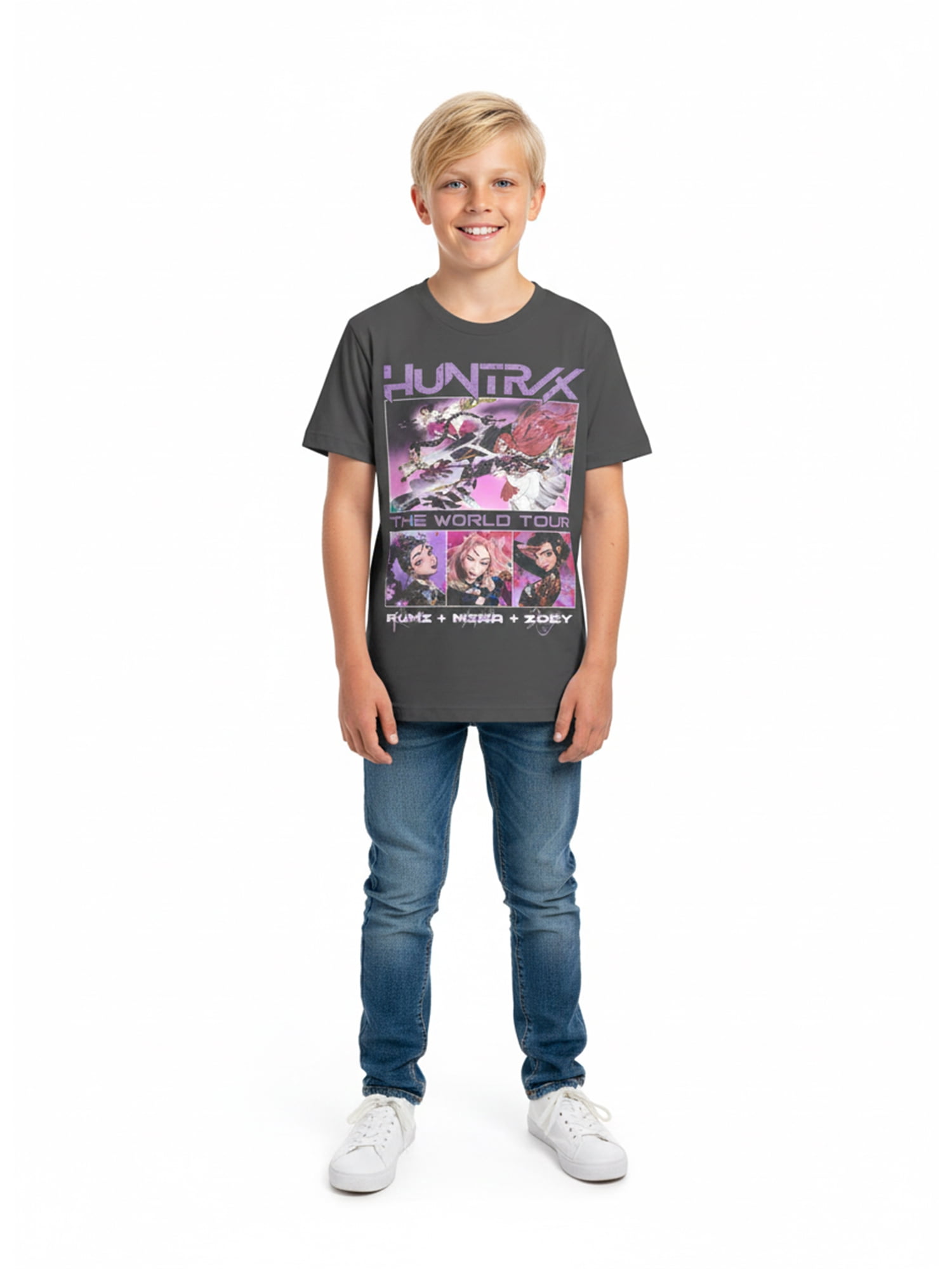Kpop Demon Hunters Boys' Graphic Tee with Short Sleeves, Huntrix Trio, Sizes 4-18